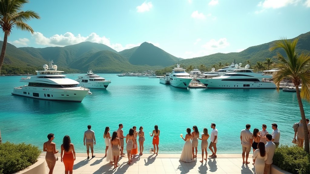 Cinematic wide-angle shot of a vibrant Dominica festival scene, representing the island's 2026-27 lineup of cultural events and celebrations.