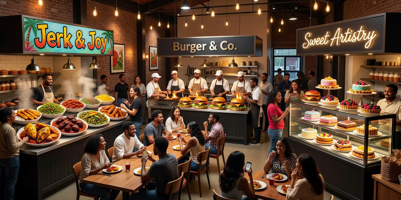 Cambridge Street Collective Welcomes Flavorful Trio: Sunrise Caribbean, Jimmy’s Burger, and Drip & Drizzle Desserts Join Food Hall
